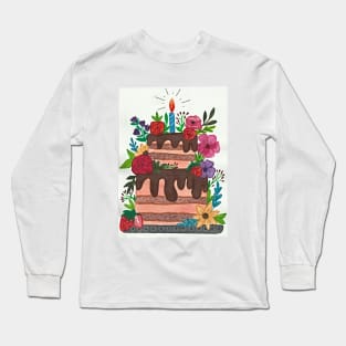 Happy Floral Birthday Cake Long Sleeve T-Shirt